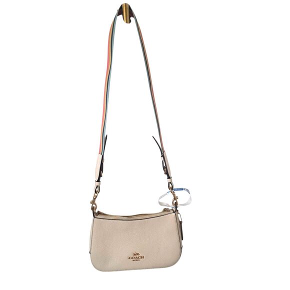 Coach Jess Baguette Pebble Leather Rainbow Strap Crossbody Bag White - Picture 3 of 16